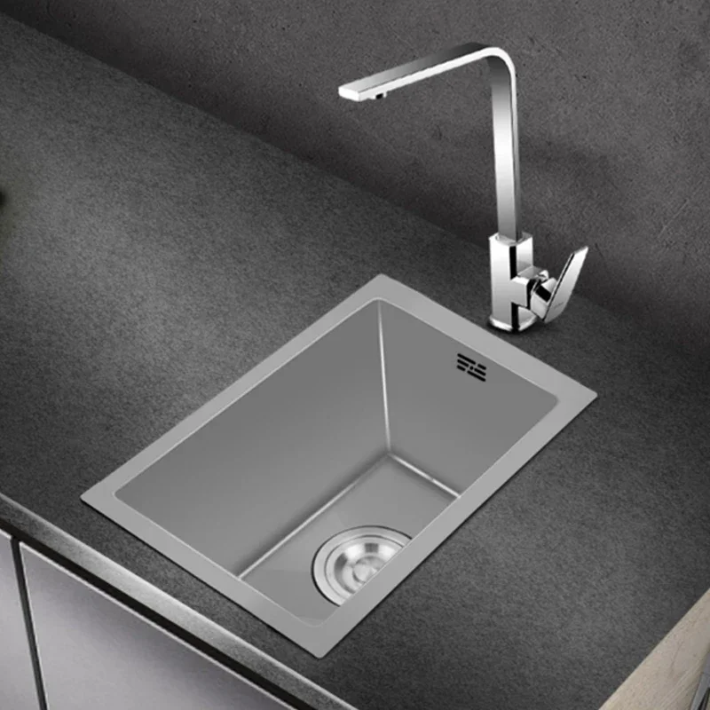 

Small Gray Kitchen Sink Above Counter or Undermount 304 Stainless Steel Single Bowl Washing Basin Drain Accessories for