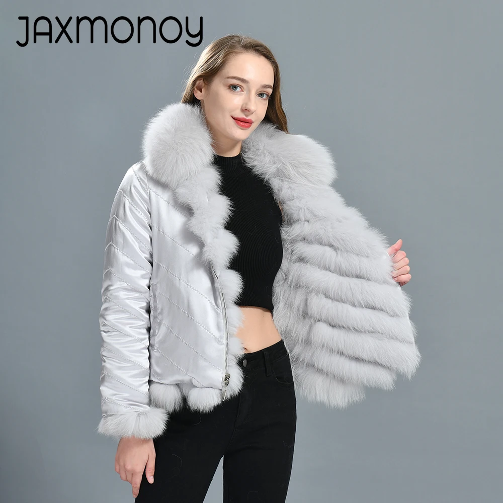 Jaxmonoy Abrigo de piel de zorro auténtica para mujer con forro de seda, chaqueta Reversible cálida, moda para mujer, lujo, invierno, recién llegado