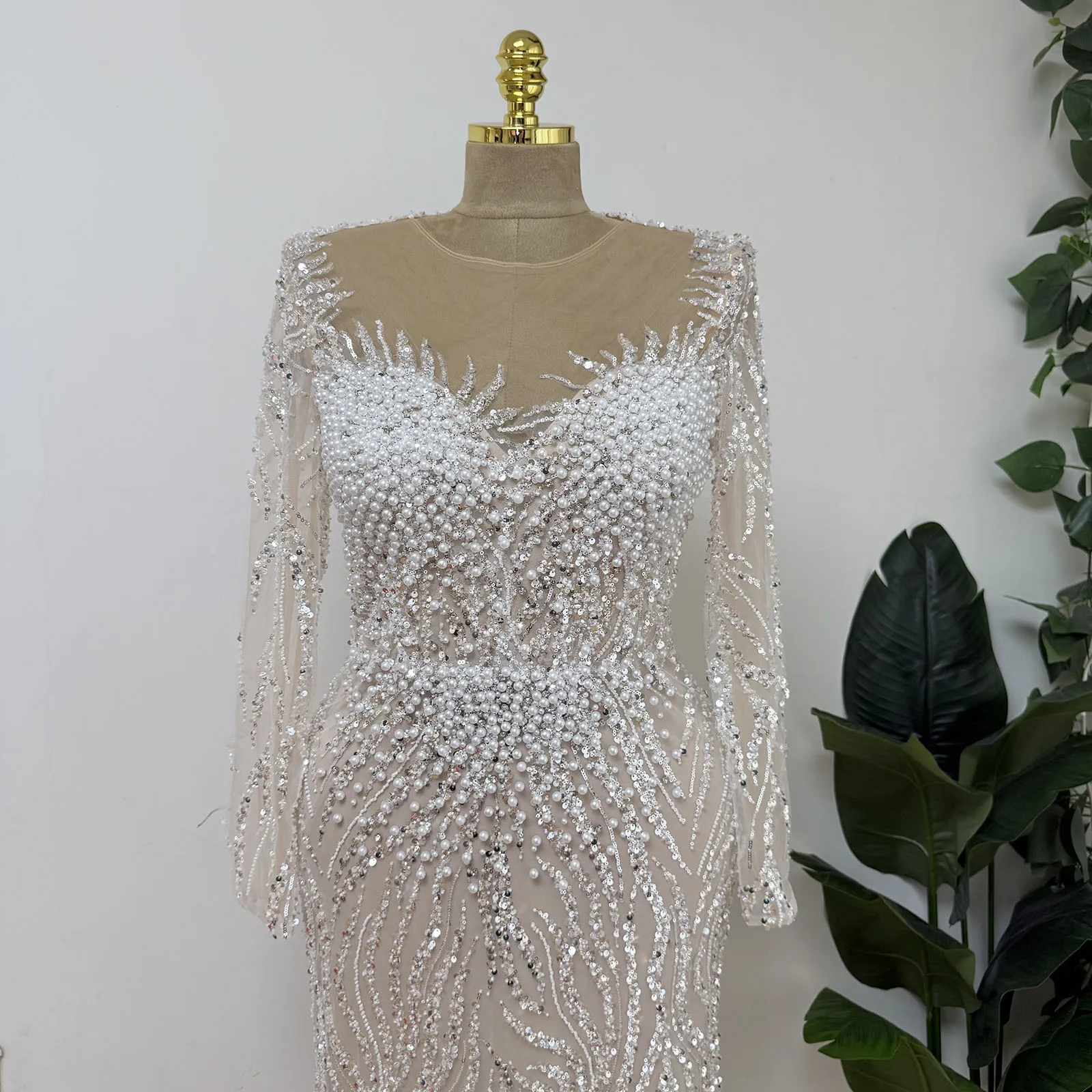 Eshault&bridal Beaded Mermaid Evening Dress Long Sleeve Pearls Formal Party Gown Robe De Soiree For Arabic Women Customized 2026