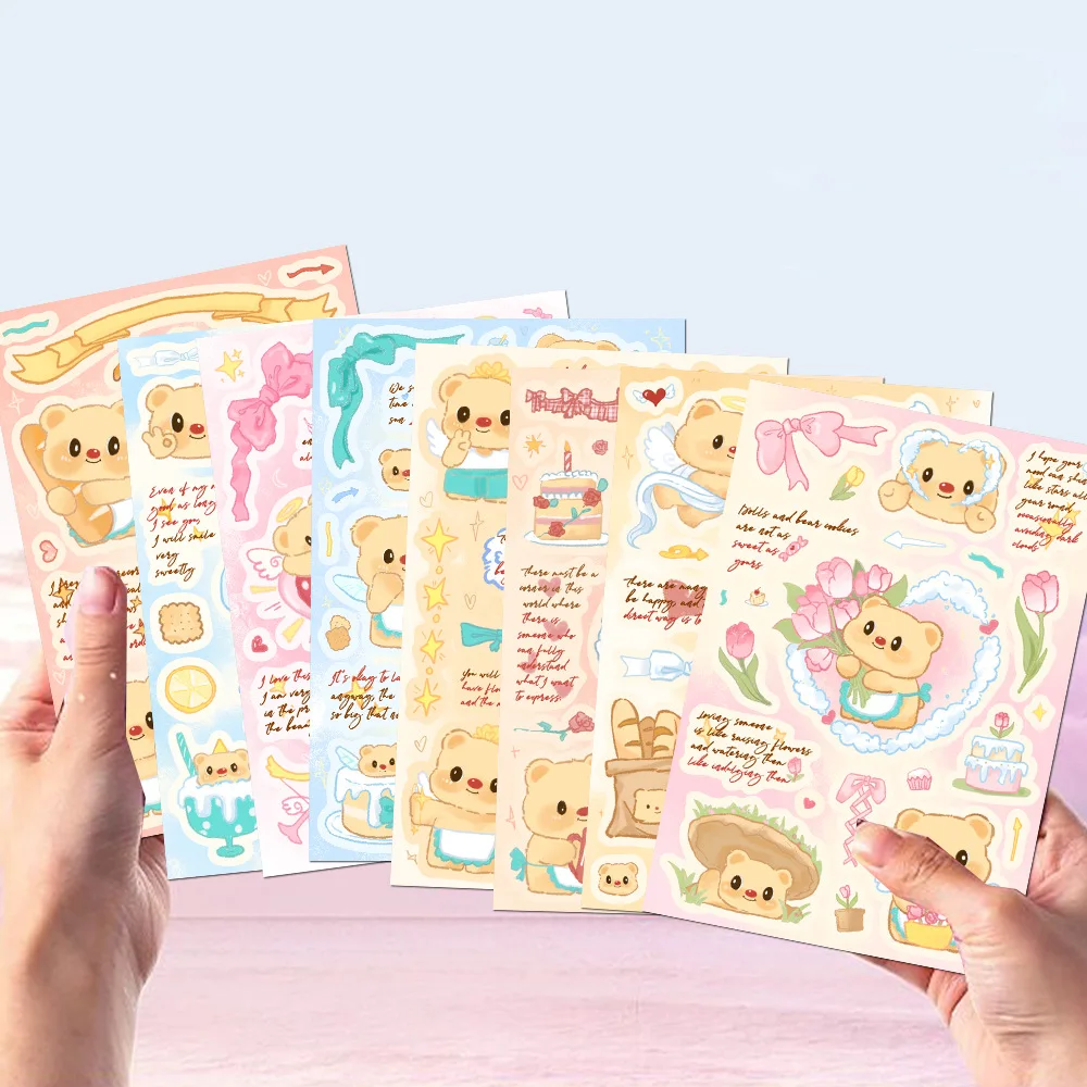 

8Sheets Butter Bear DIY Puzzle Stickers Cartoon Cute Face Funny Assemble Stickers Laptop Luggage Kids Boys Girls Teen Toys