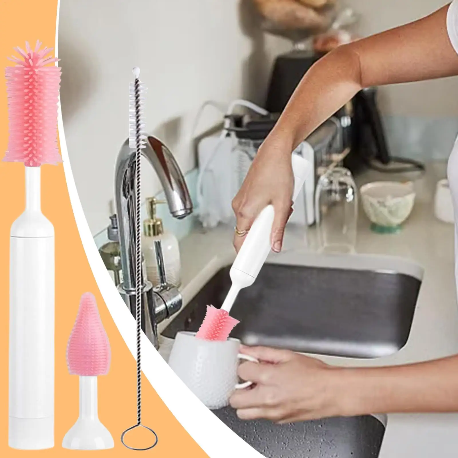 Electric Bottle Brush Cleaner Waterproof Baby Bottle Washer Brush Replaceable Tool Kit Cleaning Supplies for Women Mom Home