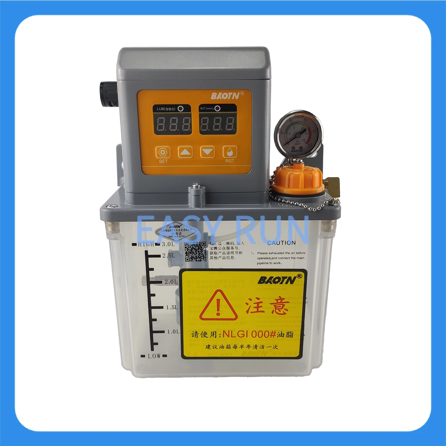 BAOTN GTB-A2P3 Lubrication System AC220V Automatic Electric Grease Pump 3L With Display And Pressure Gauge 000#