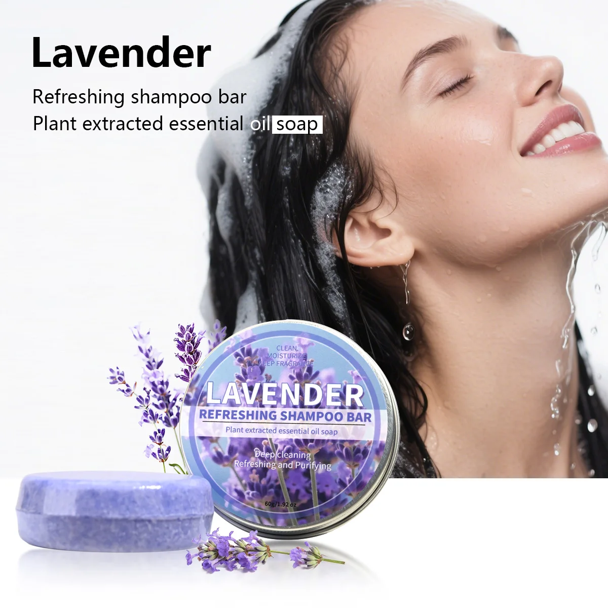 

Lavender Essential Oil Shampoo Bar, Plant Extract Essence Deep Cleansing Hand Soap, Fluffy and Soft Shampoo and Hair Care Soap