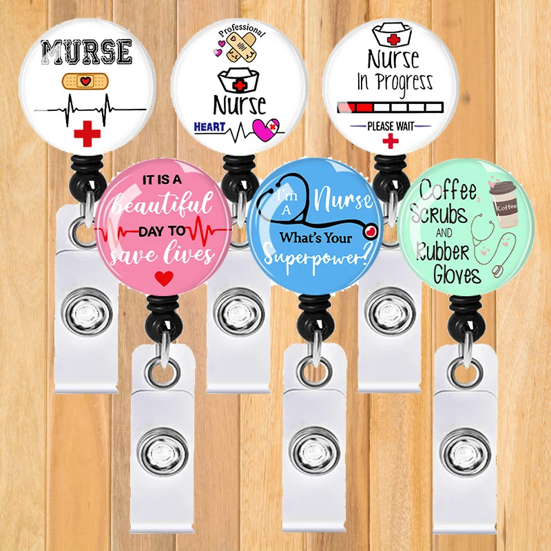 A0513 Nurse Cap Stethoscope Band-Aid ABS Retractable Badge Reel Pull ID Card Badge Holder Nurse Badge Lanyards School Supplies