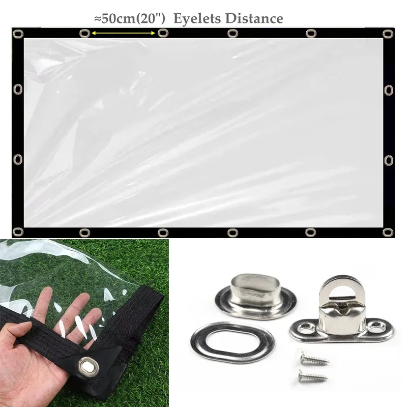 0.35MM Transparent PVC Tarpaulin with Twist Lock for Garden Gazebo,Outdoor Pergola Rainproof Cloth Porch Clearly Tarp Curtain