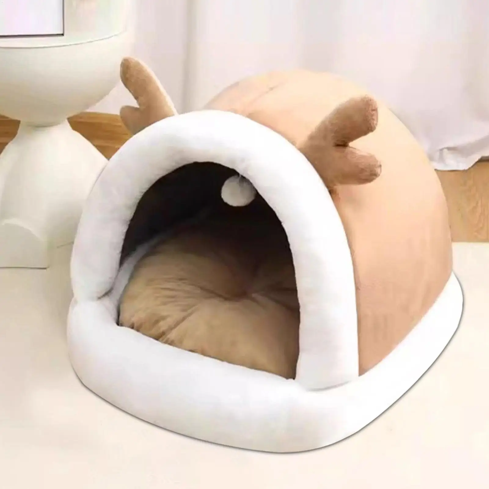 

Кровать для кошек с рогами оленя, нескользящее плюшевое гнездо для домашних животных, морозостойкая кровать для собак, товары для домашних животных для собак, щенков, котят, сна