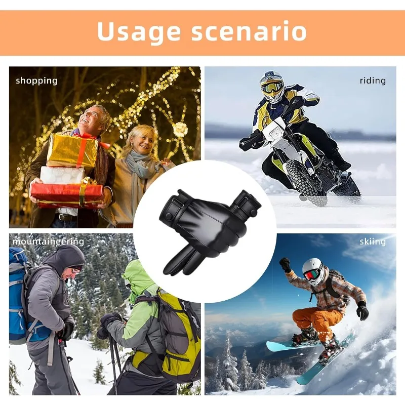 Universal Motorcycle Winter Men's Leather Gloves Outdoor Cycling Skiing Warmth Adjustable Waterproof Gloves Accessories Items