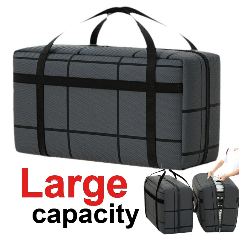 Portable Large Capacity Folding Clothing Storage Bag Hand-Held Duffel Bag Double Zipper Padded Bag Wardrobe Organizer Moving Bag