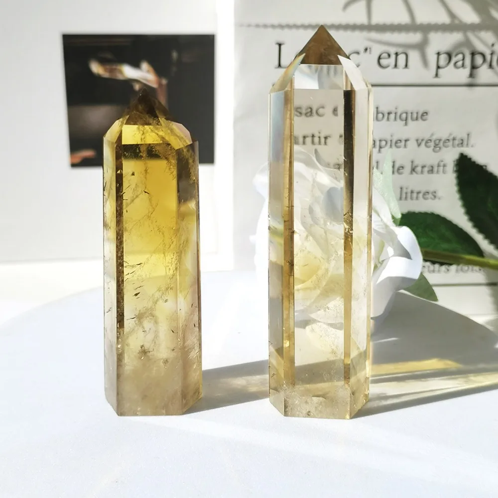 

1PC Natural Citrine Crystal Tower 6 Faceted Single Point Prism Reiki Healing Crystal Wand for Meditation Chakra Home Decor