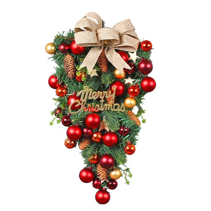 人工クリスマス吊り飾り、プラスチックと金属の花輪、フロントドア、壁、暖炉、1個