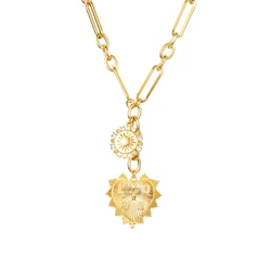 Sun Heart Pendant Choker Necklace Sweater Chain Necklace for Women Gils,18K Gold Plated Multi Pendants Chunky Chain Hip Hop
