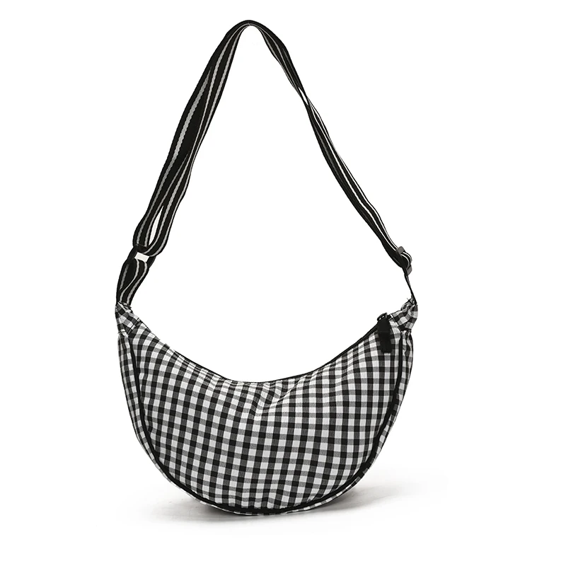 

Checkered Nylon Crescent Hobos Shoulder Purse for Women Casual Crossbody Purse Lightweight Sling Bag with Adjustable Strap
