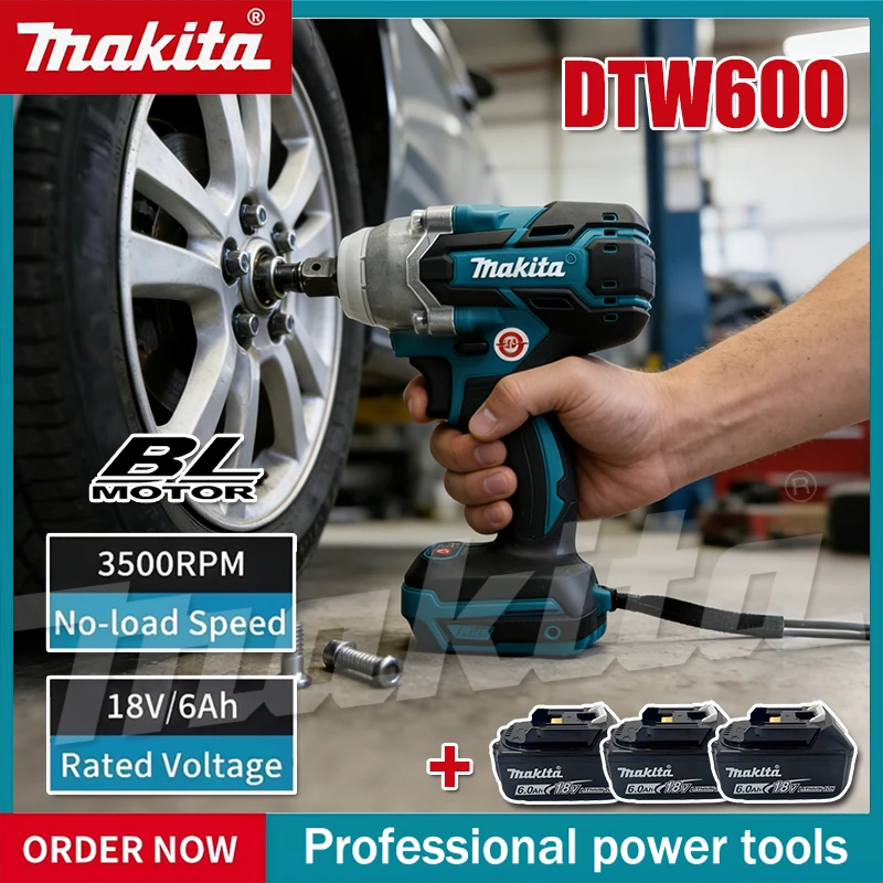 Makita DTW600 3100IPM 18V Cordless Wrench 1/2Inch Brushless Screwdriver Rechargable Electric Screwdriver Vehicle Service Tool