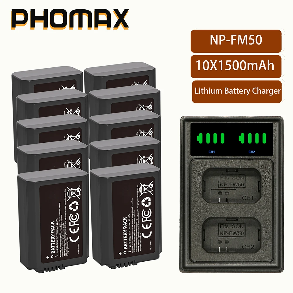 PHOMAX 1500mAh NP-FW50 NP FW50 Digital Battery + USB Dual Charger For Sony Alpha a6500 a6300 a6000 a5000 a3000 NEX-3 a7R ZV-e1
