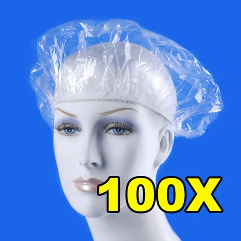 100pcs/Set Disposable Clear Shower Cap Waterproof Bath Hat Clean Hat Salon Hair Dry One-Off Bathing Cover Bathroom Products