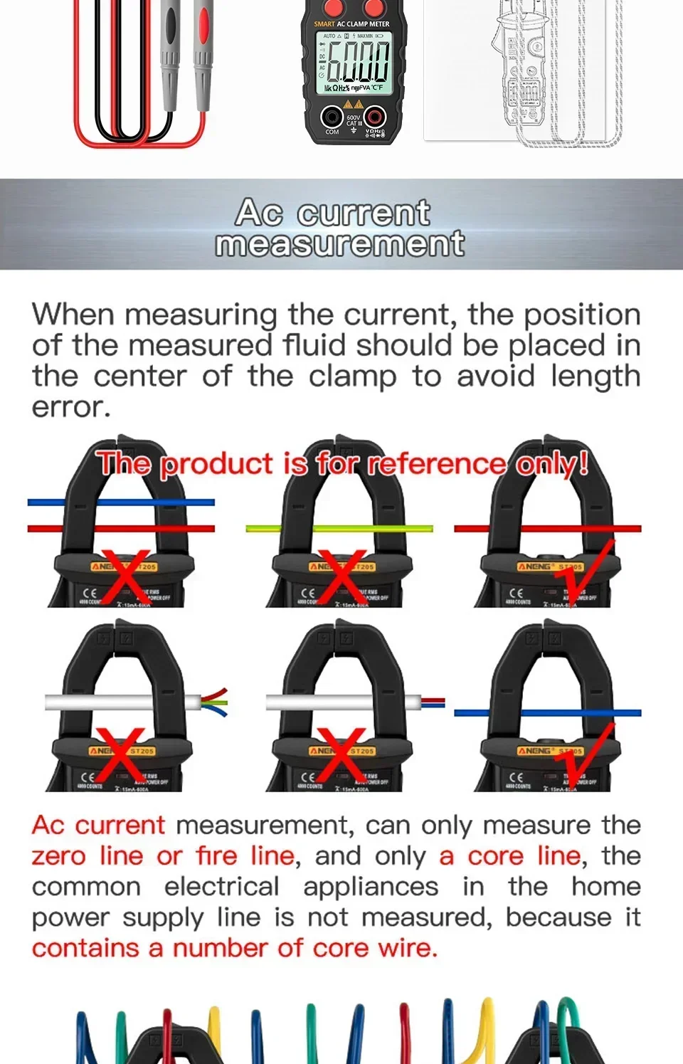 ANENG ST184 True RMS Zangenamperemeter Digitales Multimeter AC DC Spannung Strom Widerstand NCV Induktionsdetektor für Elektriker – Detail 9