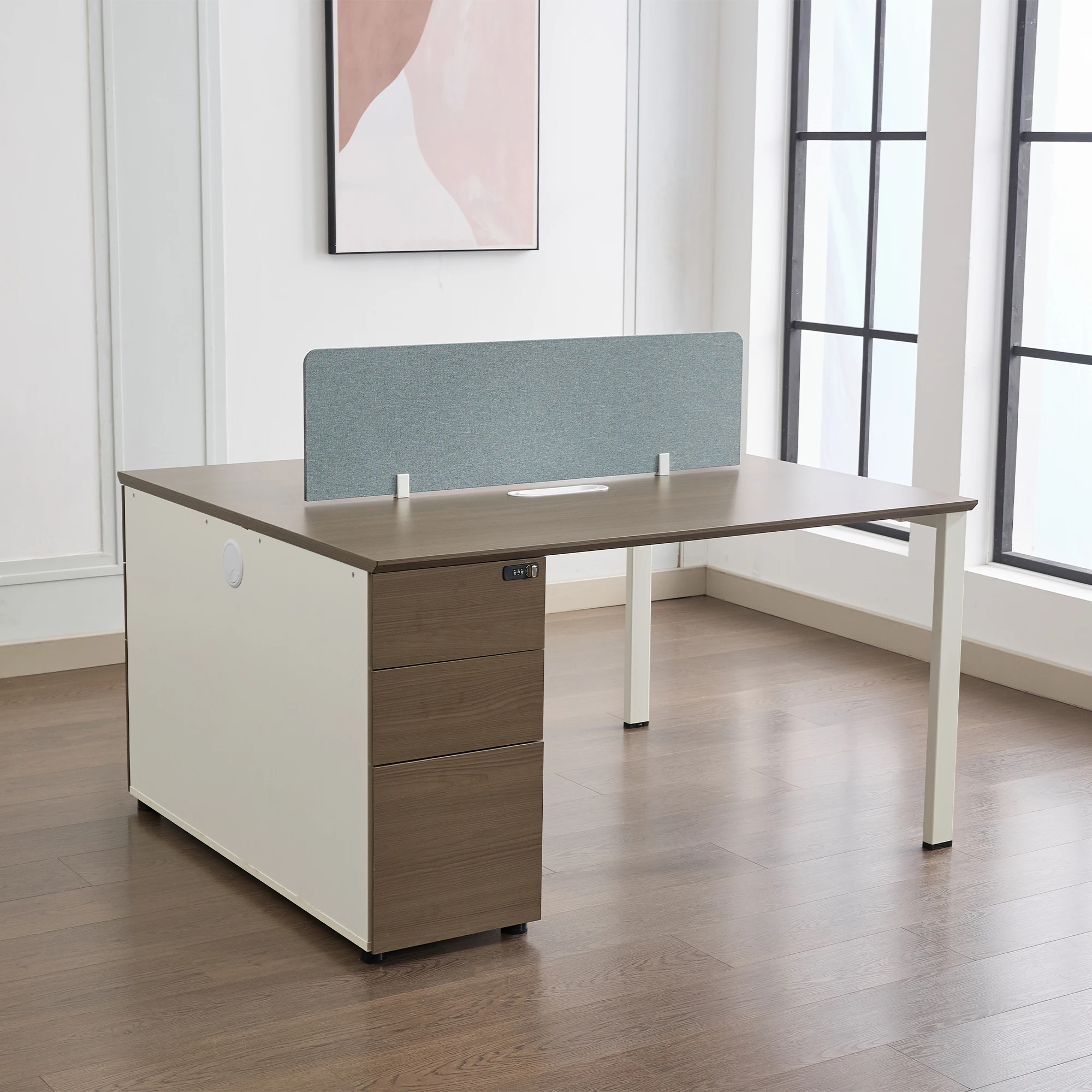 مستودع الولايات المتحدة في الخارج شحن مجاني تصميم وحدات فاخر عالي الجودة خشبي 2 4 أشخاص مكتب مكتب حديث مع خزانة