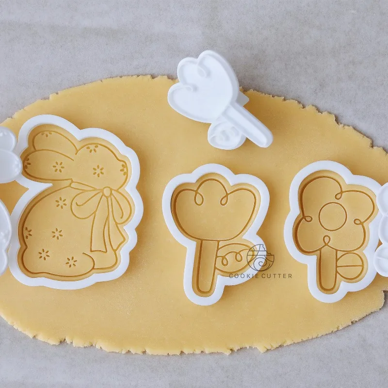 Cute Flower Rabbit Cookie Cutter Easter Bunny Biscuit Molds Easter Rabbit Embosser Biscuit Mold Baking Decorations Supplies