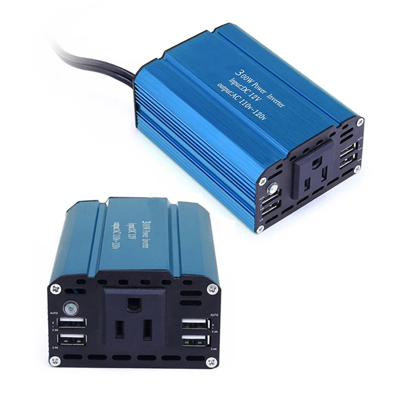 300W Omvormer Dc 12V Naar 110V Ac Autolader Converter Met 4.8a 4 Usb Poorten En 1 Ac Stopcontacten Auto Adapter