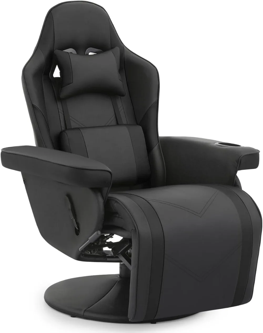 Ergonomic Gaming Chair Adjustable Recliner w/Footrest Cup Holder Lumbar Pillow Headrest, Swivel Office Chair PU Leather