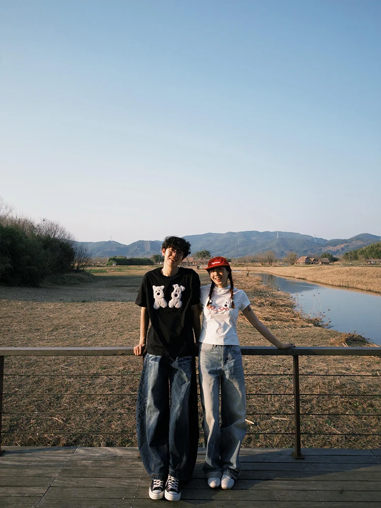 لطيف المرقعة المطرزة الكلب ort Sve تي شيرت مزيج القطن سليم صالح الصيف الأعلى للنساء الأزواج Faionable عادية المحملة