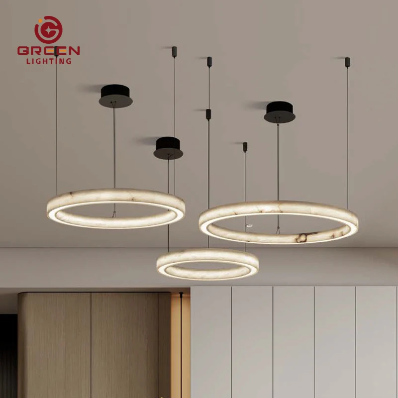 

Customizable Modern LED Pendant Light Iron Shell Warm White Stone Lampshade for Living Room Kitchen Island Farmhouse Industrial