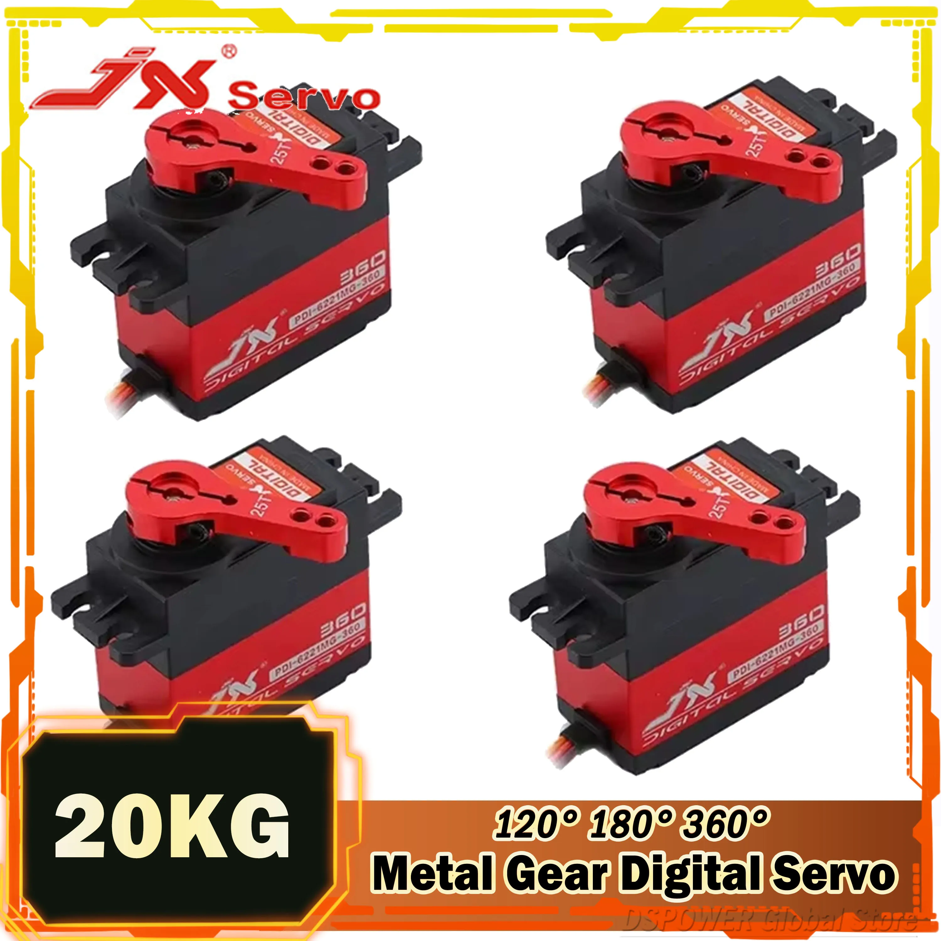 JX 20KG Servo PDI-6221MG 180° 360° Large Torque Digital Metal Gear 25T Arm for 1/10 1/8 RC Drift Car Buggy Crawler Plane Boat