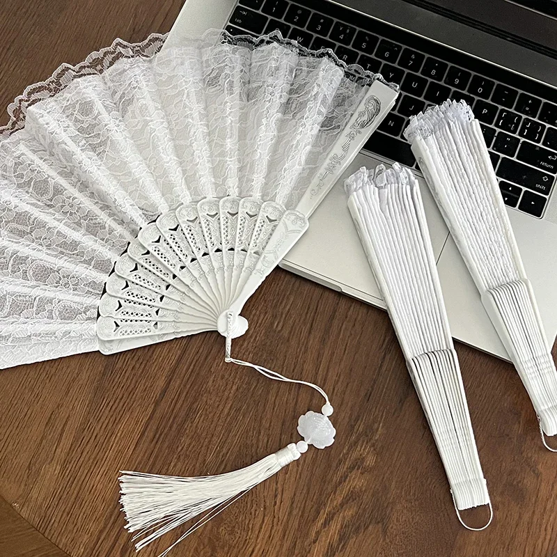 Cute Lace White Folding Fan Portable Chinese Bride Festival Folding Fan Hanfu Foldable Ventilador Portatil Home Decor Items