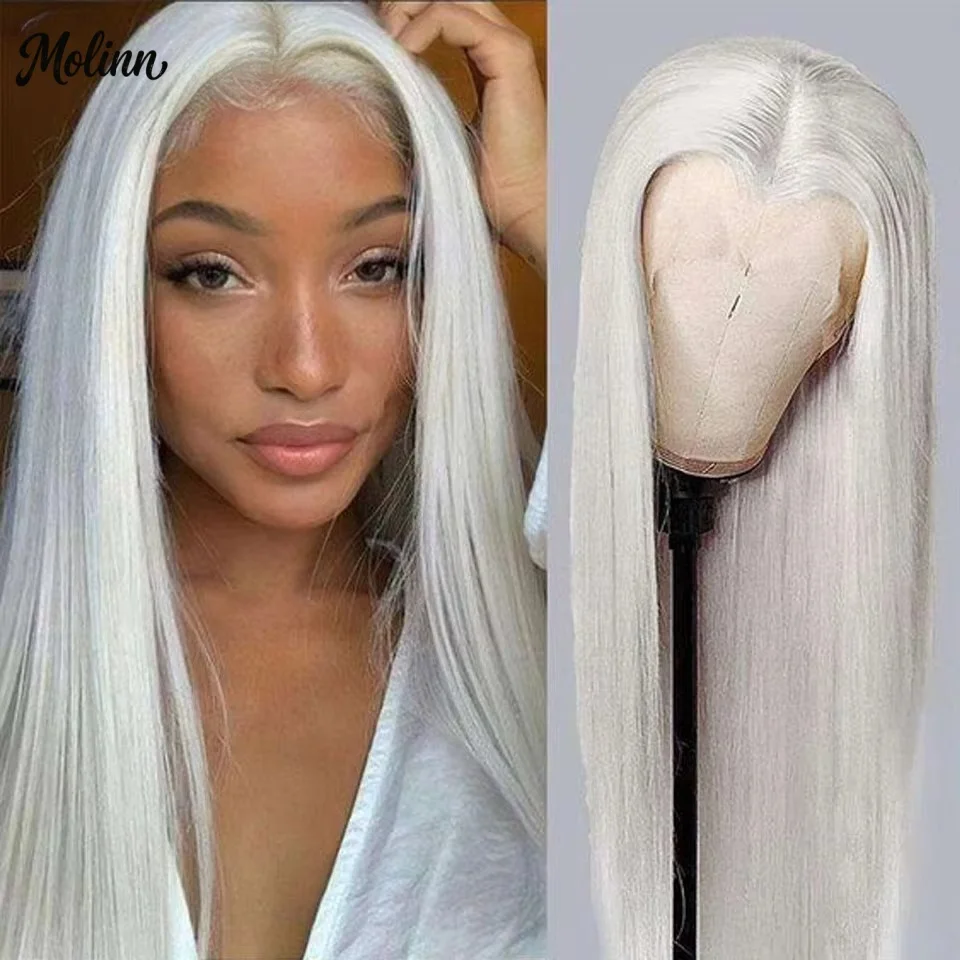 White Wig Bone Straight Lace Front Wig 13x4 HD Synthetic Pre Plucked Glueless On Clearance Sale pelucas Daily Cosplay For Women