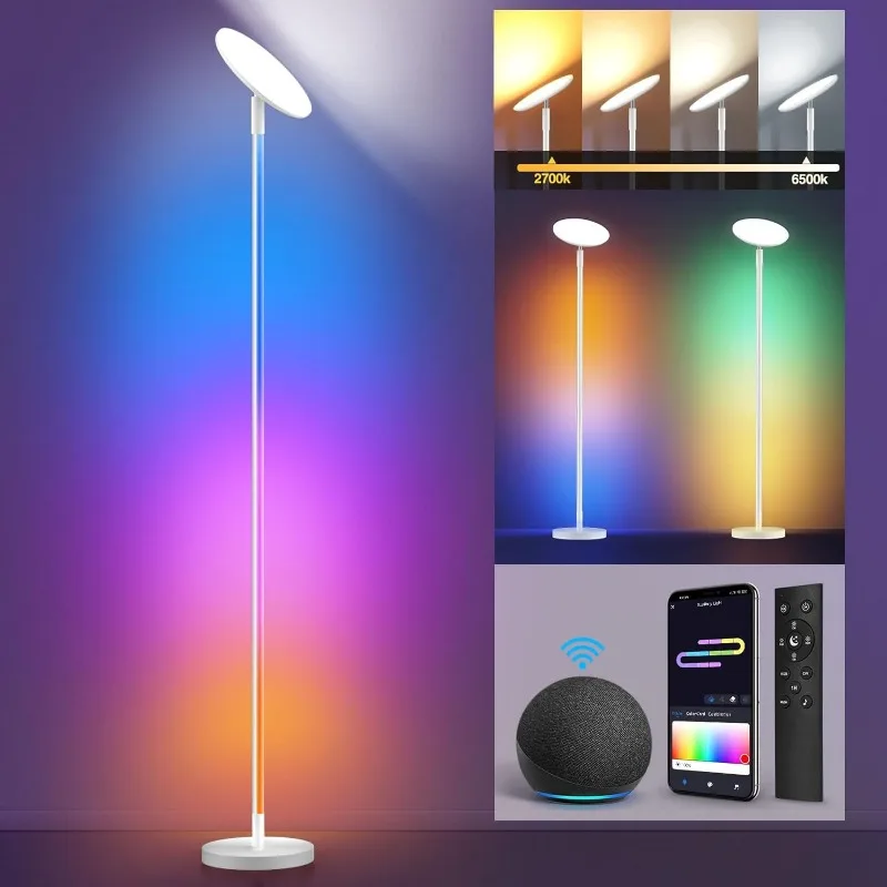 Imagem -04 - Lâmpada de Assoalho Torchiere Led de Canto Rgb Inteligente Controle Wifi-app 16 Milhões de Cores Faça Você Mesmo 2-em1 30w 3000lm Brilhante Lâmpada de Assoalho