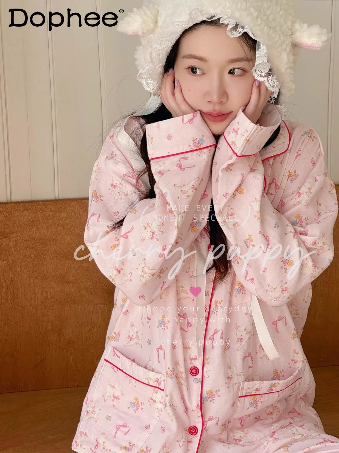 

Милая милая пижама с отложным воротником и длинными рукавами в японском стиле, удобный свободный повседневный комплект домашней одежды из хлопка с героями мультфильмов