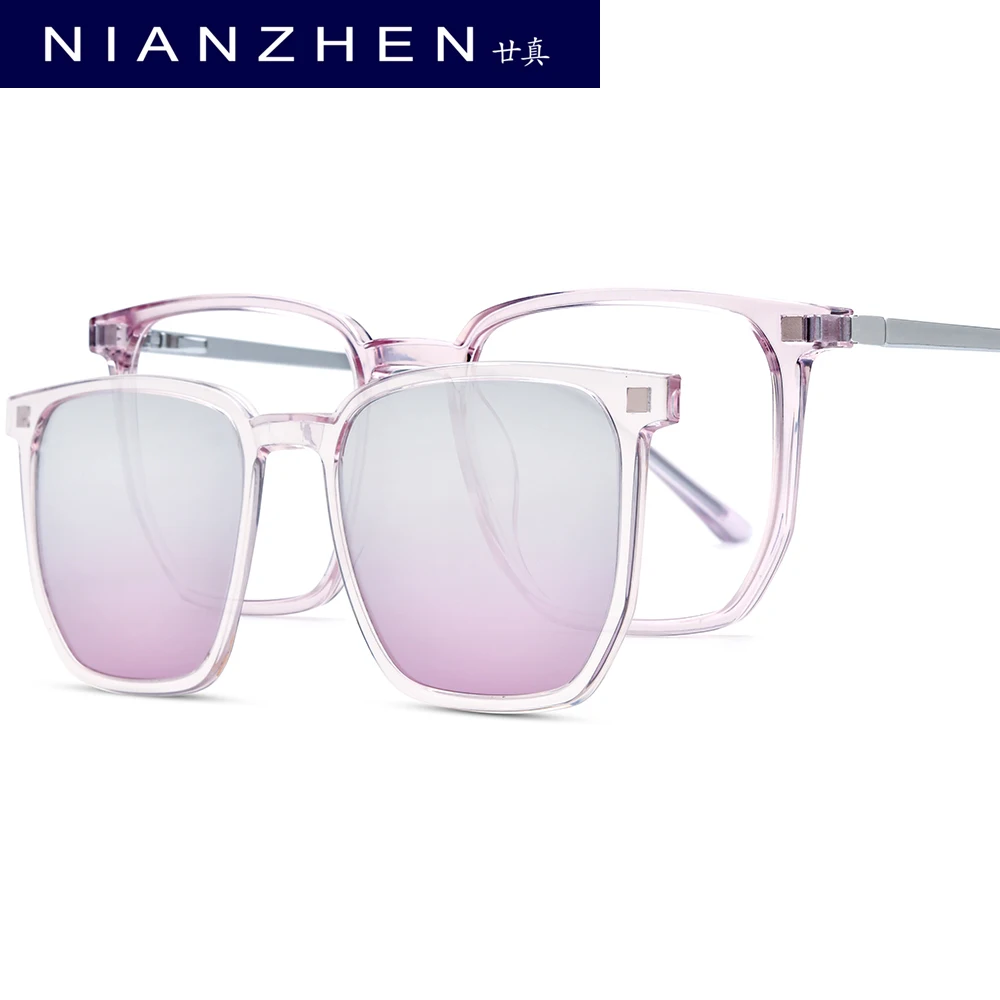 NIANZHEN TR90 سبيكة نظارات الرجال مربع مشبك مغناطيسي النظارات الإطار التدرج الاستقطاب الشمس عدسة النساء خفيفة نظارات 2181