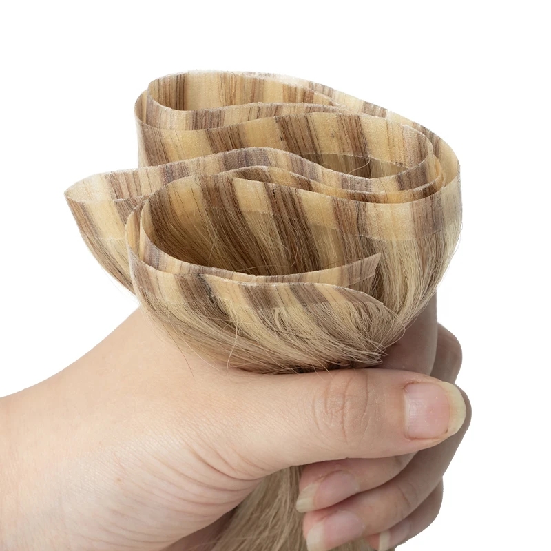 غير مرئية شريط طويل بولي PU ضوء البيج لحمة حزم الشعر البشري لا الغراء شعر طبيعي حقيقي لحمة سلس للنساء 12 "16" 20 "بوصة #5