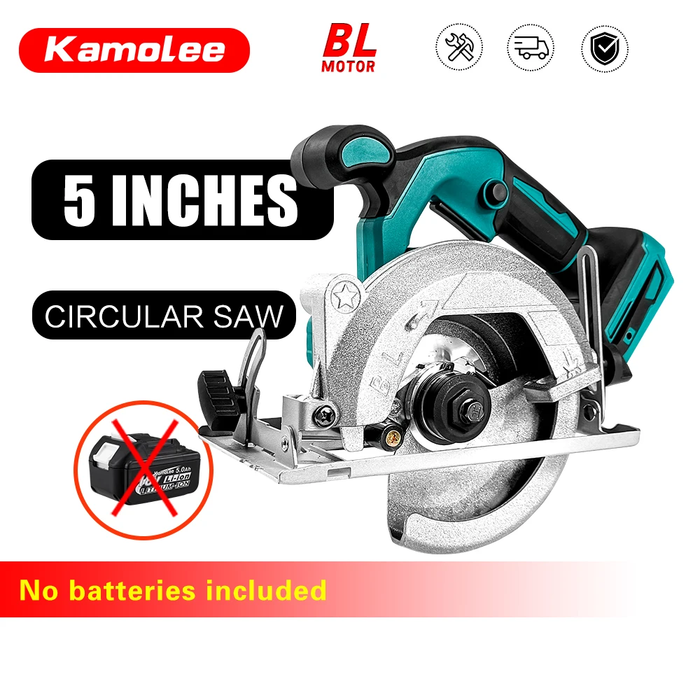 

Kamolee Wireless Charging 5-inch Circular Saw Woodworking Circular Saw Wood/Metal Cutting Electric Saw18v/21V Battery Power Tool
