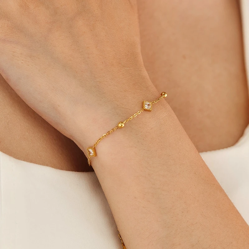 

Ailodo Stainless Steel Delicate Square Cubic Zirconia Bracelet For Women Elegant Party Wedding Bracelet Fashion Jewelry Gift