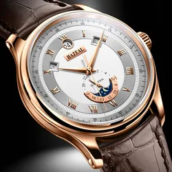 Switzerland HAZEAL Luxury Brand Automatic Mechanical Sapphire Men's Watches Multi-function Waterproof Moon Phase Clock 682101