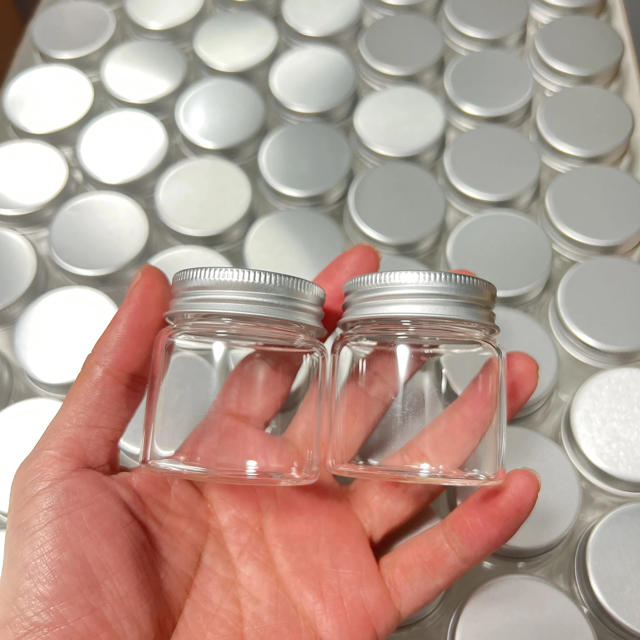 6/12/24 PCS 50ml Silver Screw Caps Glass Jars  33×47×50mm Small Glass Bottles Candy DIY Crafts Spices Seed Home Decor Vials