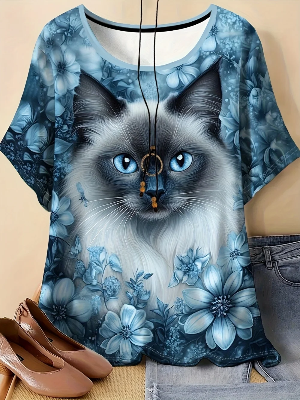 Funny New Women's Cat 3D Print T-Shirt Cute Animals Casual Short Sleeve Tops Fashion Summer O-Neck Tee Loose Y2k Female Clothing