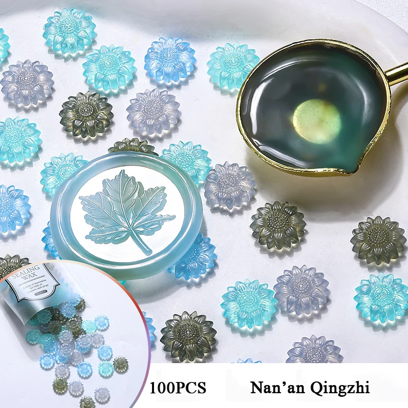 100 Stück durchscheinende Sonnenblumen-Siegelwachsperlen für DIY-Umschläge, Briefe, Hochzeitseinladungen, Scrapbooking, blinkender Siegelstempel – Detail 9