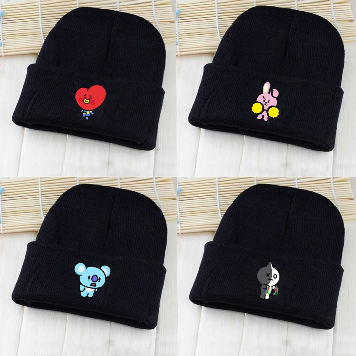 BT21 Series Knitted Caps Anime Cartoon Knitted Woolen Hat Outdoor Riding Fashion Warm Hat Skiing Warm Unisex Beanie Accessories