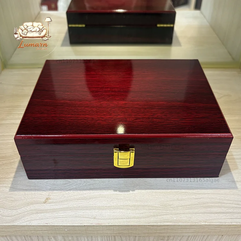 Classical Wooden Box with Lock, High-End Jewelry Storage Luxury Box