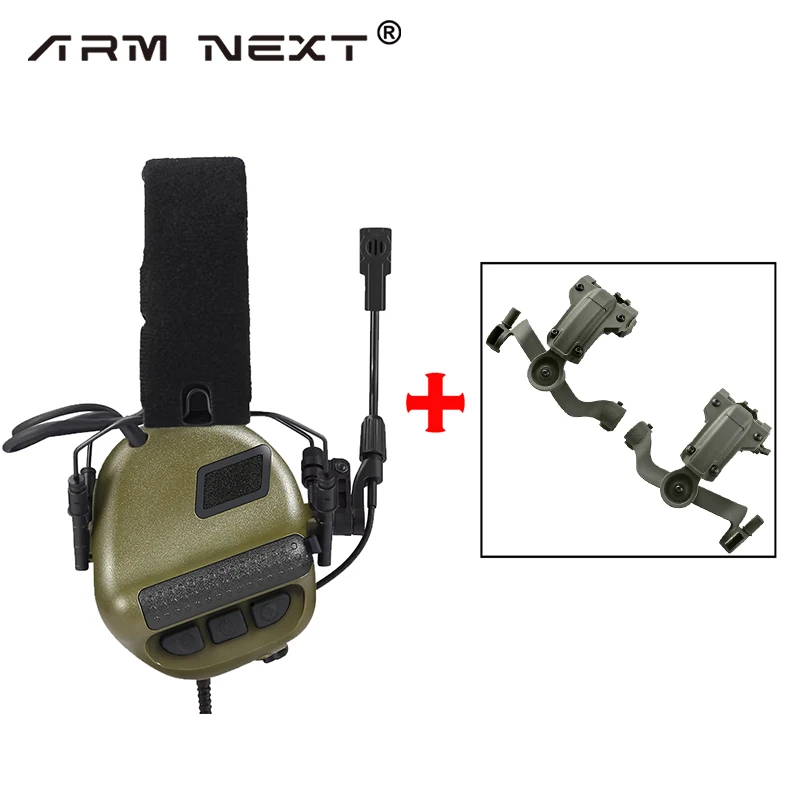 ARM NEXT Tactical Headset F10 Active Shooter Earmuffs Helmet Headset with Helmet Rail Adapter Helmet Mount Headset