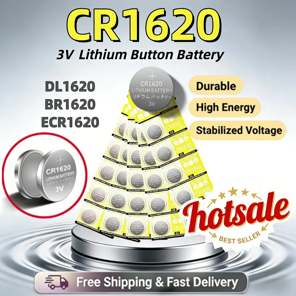 

CR1620 3V Lithium Coin Battery DL1620 ECR1620 BR1620 Pack of 2-50 for Watches Toys Calculators Remote Controls