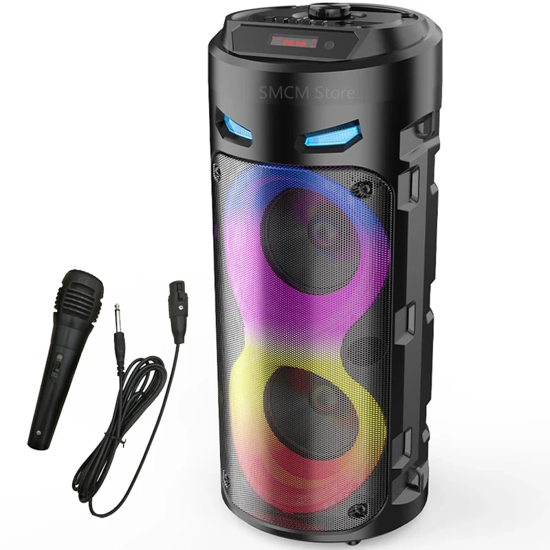 

Портативная Bluetooth-колонка, 30 Вт, Беспроводная колонка большой мощности, яркий сабвуфер с ритмом, басами, семейный динамик для караоке с микрофоном