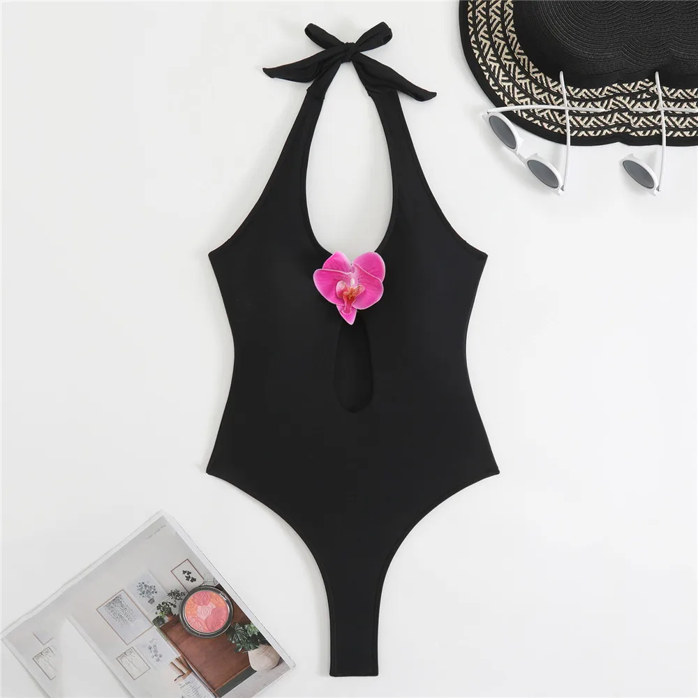 

Цельный сексуальный купальник с 3D цветочным принтом и открытой спиной, женский купальник 2025 года, новый ажурный монокини, купальный костюм с высоким вырезом, пляжная одежда