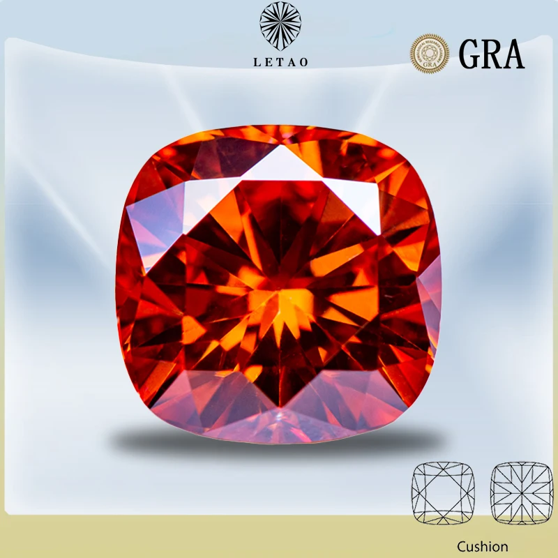 

Moissanite Gemstone Lab Grow Diamond Orange Color Cushion Cut for Charms Advanced Jewelry Making Materials with GRA Certificate