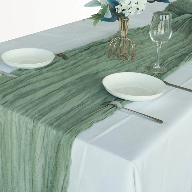 A25F-Sage Green Cheese Cloth Table Runner Country Tulle Cheese Cloth Table Runner Decoration 90X300cm