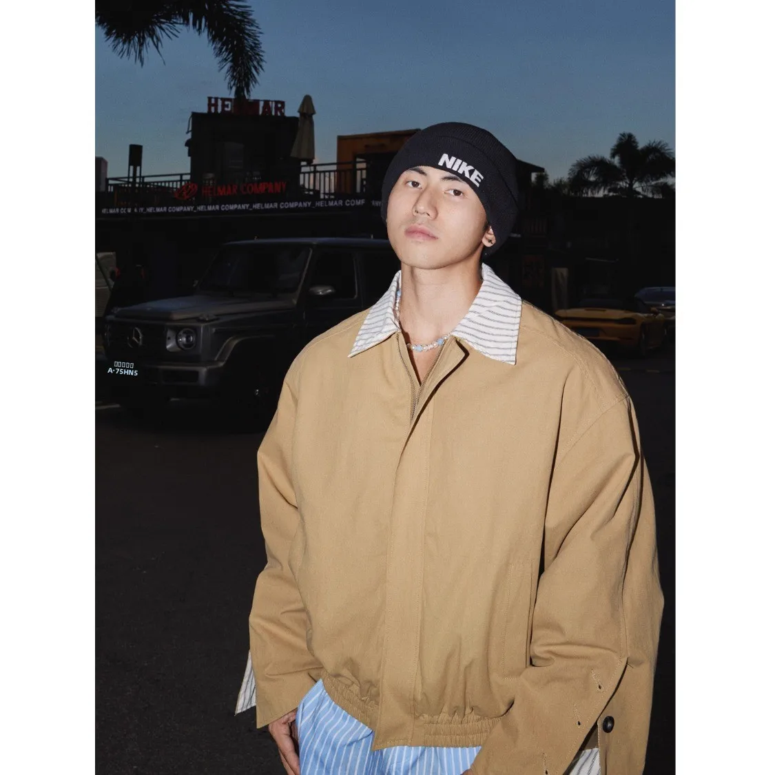 

American Retro Patchwork Collar Striped Flight Jaet Men's Casual Loose Workwear Coat Autumn Trendy Design Sense Outerwear