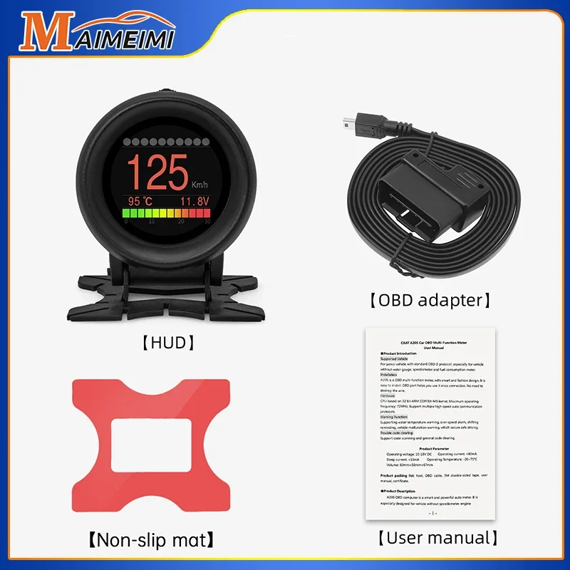 

A205 HUD Head Up Display OBD Digital Speedometer HUD Car On-board Computer Speed Alarm Car Multifunction Meter Accessories