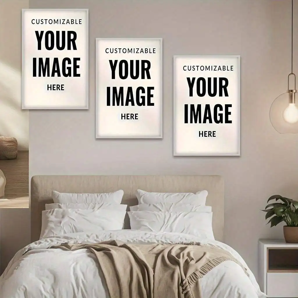 [مسطح [مسطح] 3 قطع من المطبوعات الفنية القماشية القابلة للتخصيص - صورة شخصية، رسوم متحركة، فيلم، حيوانات أليفة، زفاف، منظر طبيعي، وجدار الذكرى السنوية